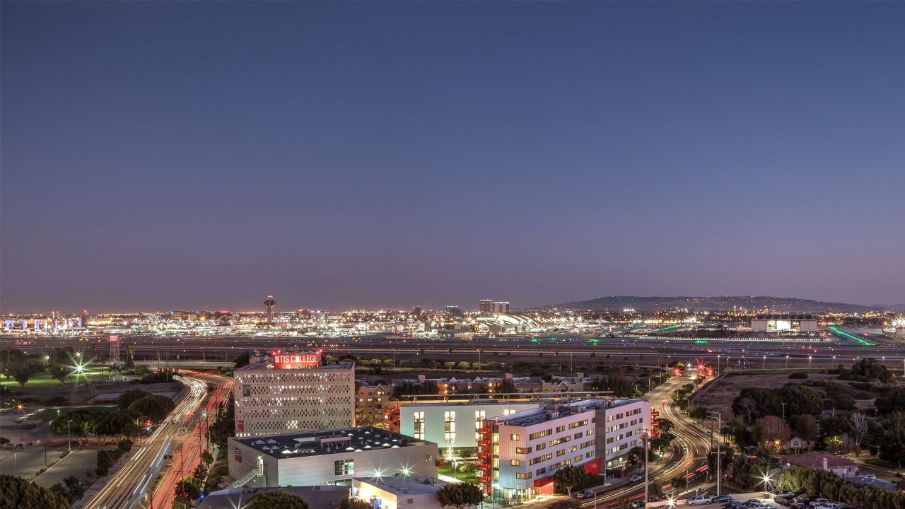 view of LAX runway at night