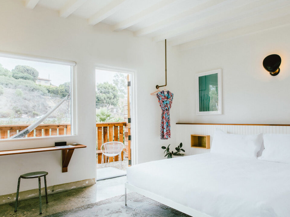 Colorful bathrobe hanging in bungalow