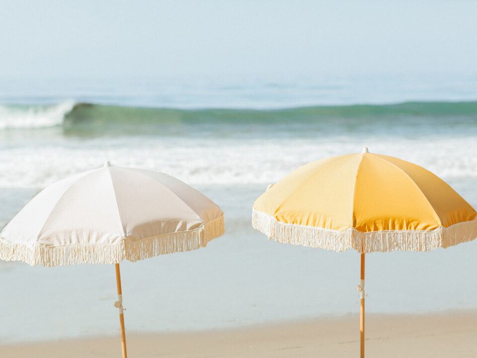 two umbrellas on the beach